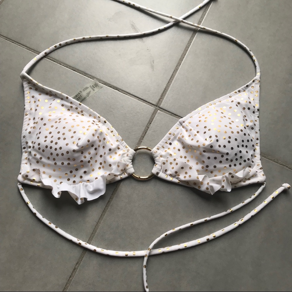 Victoria's Secret White Bikini Top with Gold Dot Print